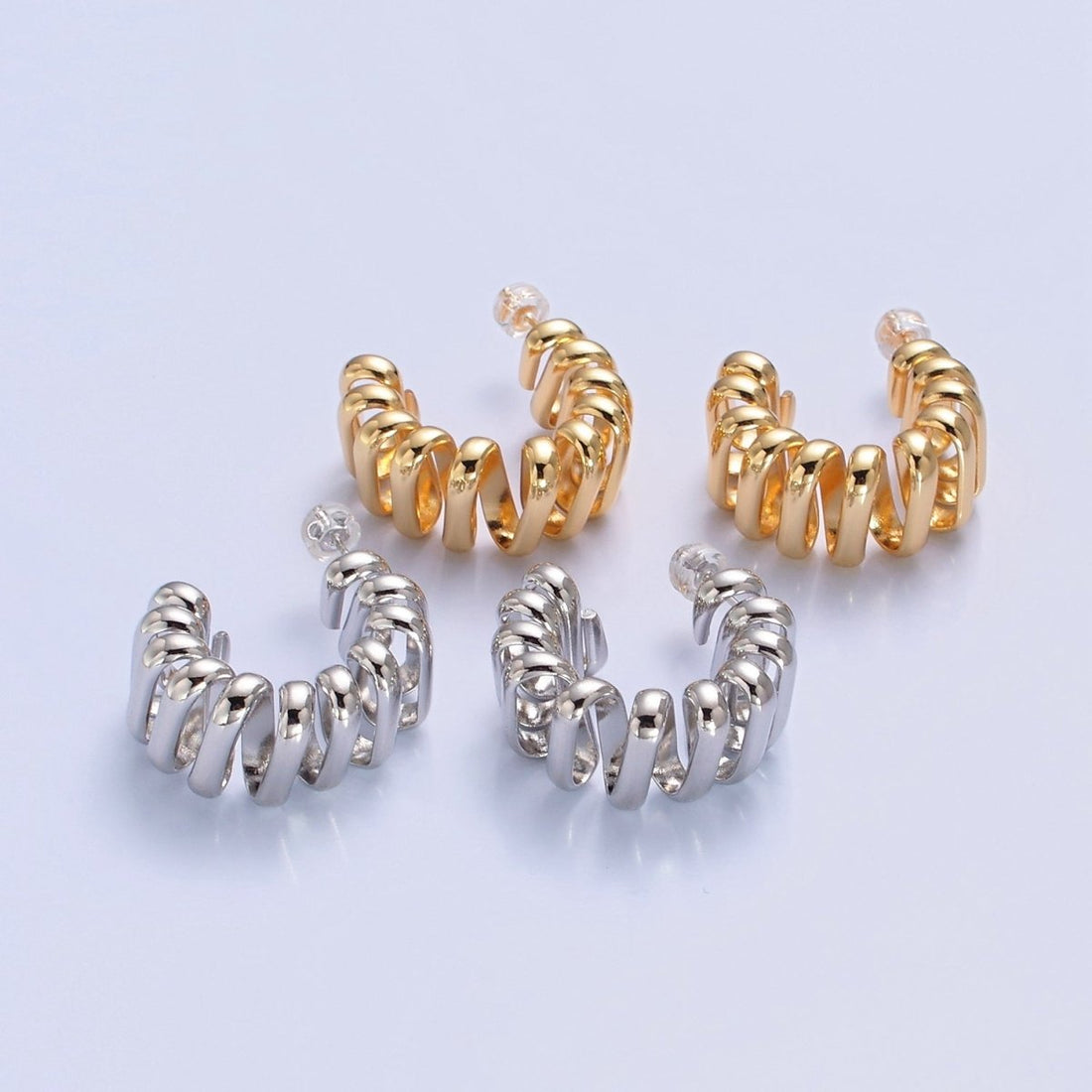 Chunky Modern Unique Hoop Spiral Silver Hoop Earring T-516 T-517
