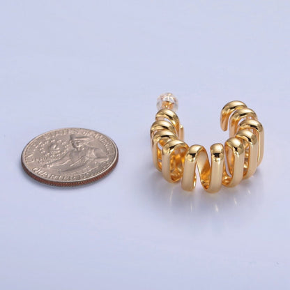 Chunky Modern Unique Hoop Spiral Silver Hoop Earring T-516 T-517