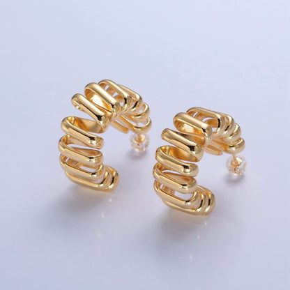 Chunky Modern Unique Hoop Spiral Silver Hoop Earring T-516 T-517