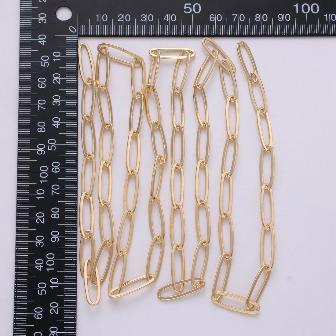 Chunky Paperclip Long Oval Chain Necklace 18x5mm 18k Gold Plated Paper Clip Chain 1 yard Lead, Nickel Free Unfinished Link Chain | ROLL-253 Clearance Pricing