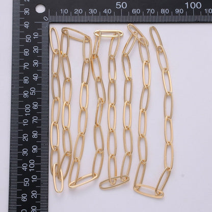 Chunky Paperclip Long Oval Chain Necklace 18x5mm 18k Gold Plated Paper Clip Chain 1 yard Lead, Nickel Free Unfinished Link Chain | ROLL-253 Clearance Pricing