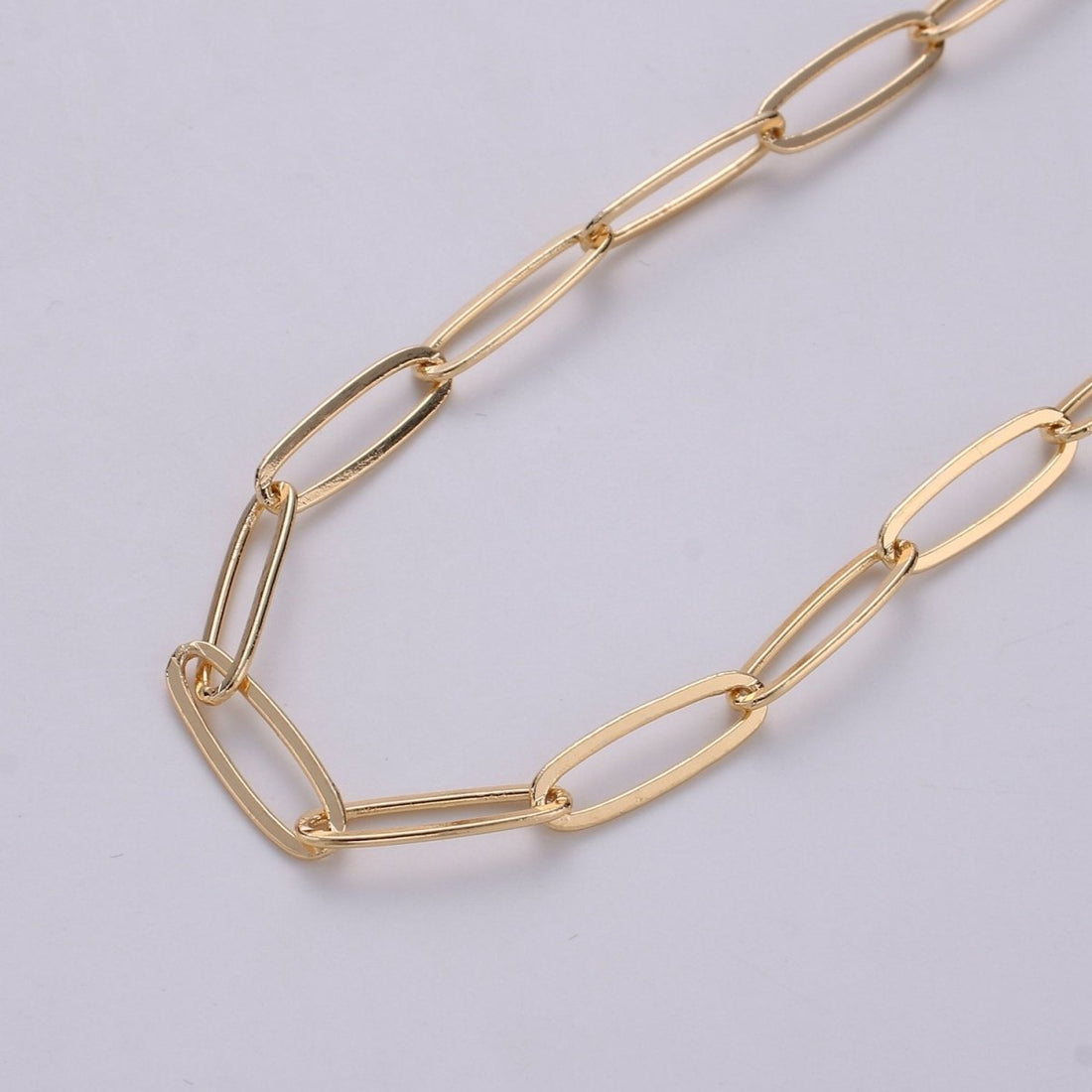 Chunky Paperclip Long Oval Chain Necklace 18x5mm 18k Gold Plated Paper Clip Chain 1 yard Lead, Nickel Free Unfinished Link Chain | ROLL-253 Clearance Pricing
