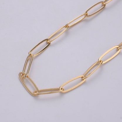Chunky Paperclip Long Oval Chain Necklace 18x5mm 18k Gold Plated Paper Clip Chain 1 yard Lead, Nickel Free Unfinished Link Chain | ROLL-253 Clearance Pricing