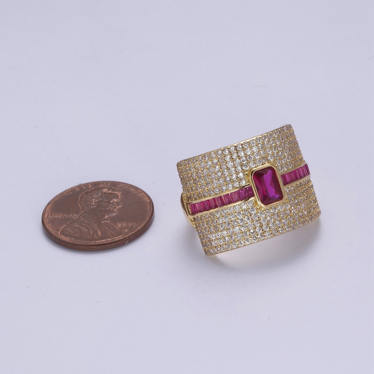 Chunky Statement Cubic Zirconia CZ Stone on 24K Gold Filled Micro Pave Adjustable Open Ring | U-448, U450, U451