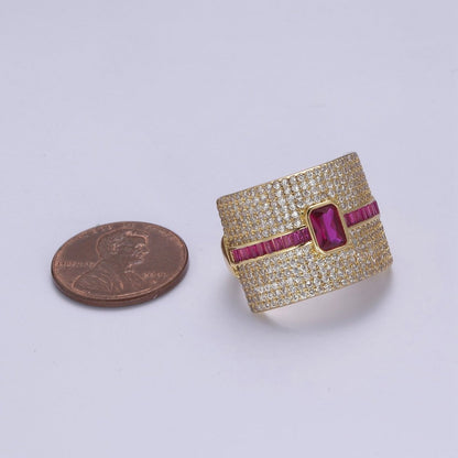 Chunky Statement Cubic Zirconia CZ Stone on 24K Gold Filled Micro Pave Adjustable Open Ring | U-448, U450, U451