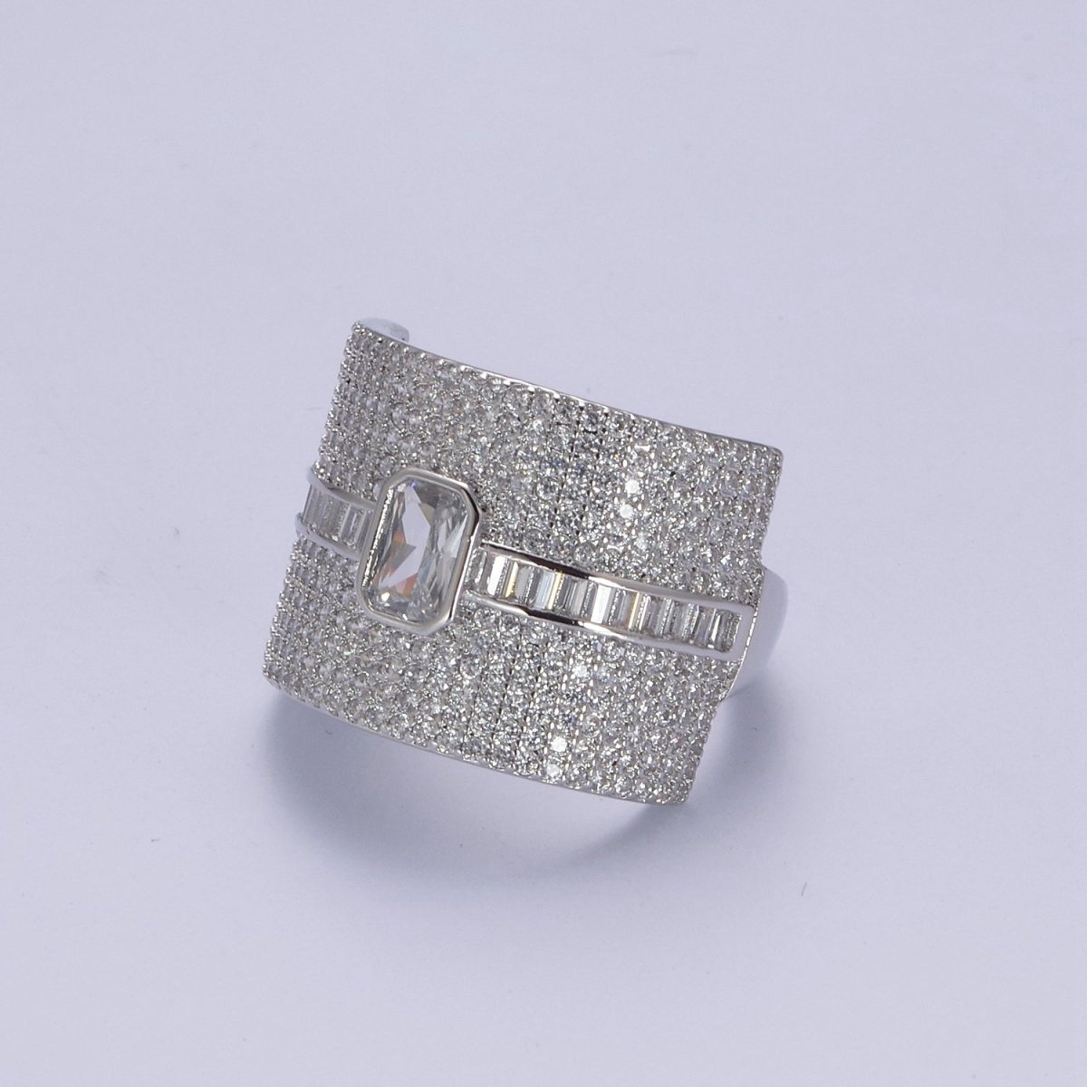 Chunky Statement Cubic Zirconia CZ Stone on 24K Gold Filled Micro Pave Adjustable Open Ring | U-448, U450, U451