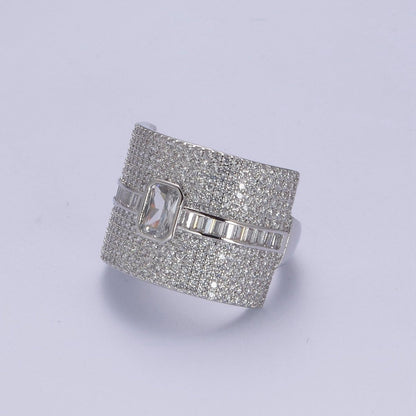 Chunky Statement Cubic Zirconia CZ Stone on 24K Gold Filled Micro Pave Adjustable Open Ring | U-448, U450, U451