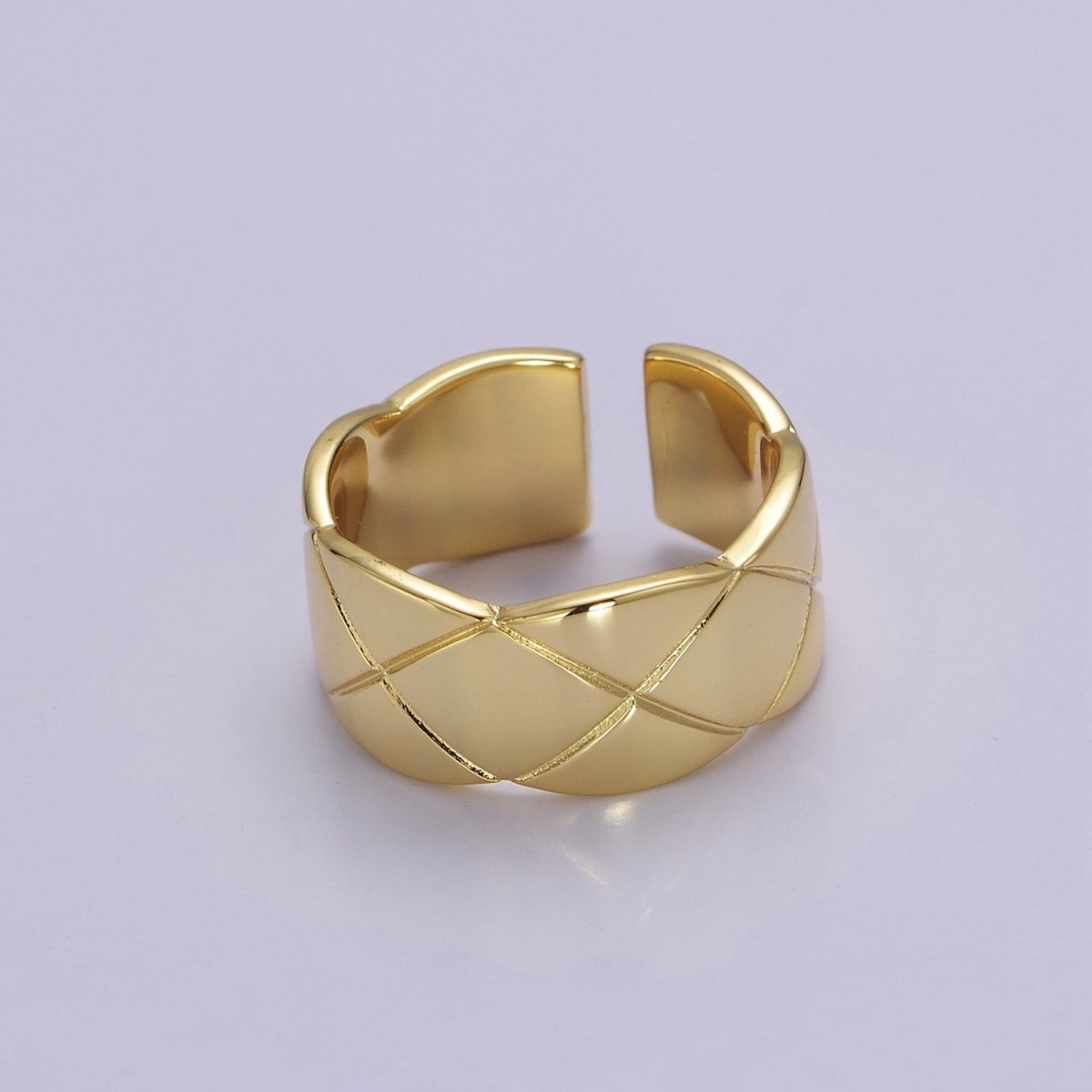 24K Gold Filled Minimalist X Lined Crossed Wide Band Ring | O2042