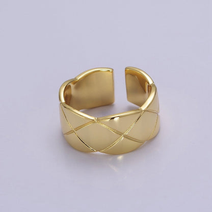 24K Gold Filled Minimalist X Lined Crossed Wide Band Ring | O2042