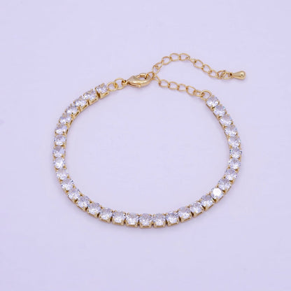 Classic Gold Tennis Bracelet, Cubic Zirconia Dainty Diamond Bracelet for Minimalist Jewelry | WA-789 Clearance Pricing