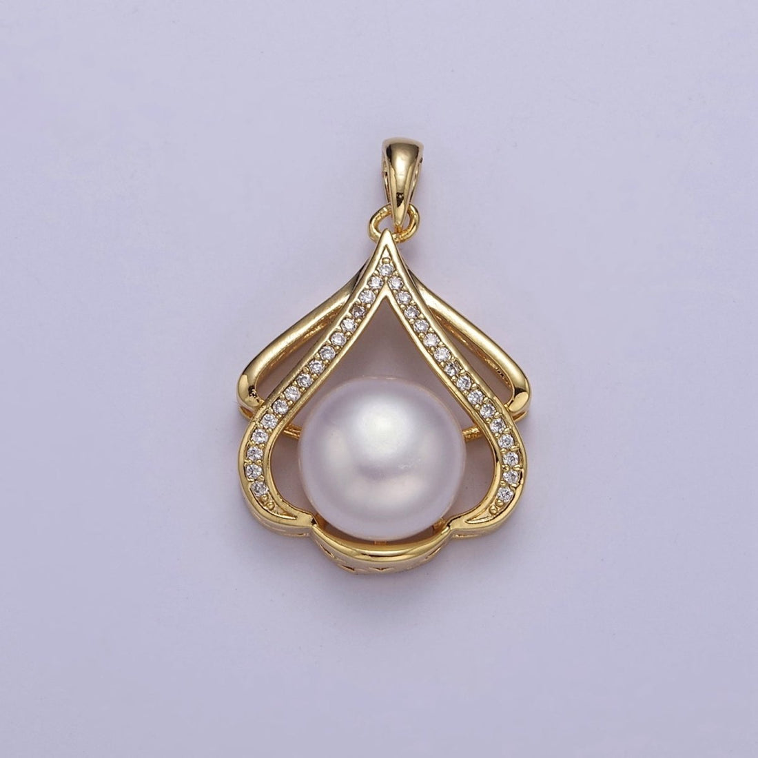 Classic Gold Vintage Style Pearl Pendant With Clear Cubic Zirconia Stone Charm for Minimalist Jewelry Dangle Charm J-466