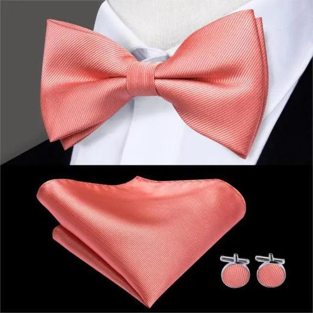 Classic Green Bow Ties Men Silk Butterfly Tie  With Pocket Square And Cufflinks Set For Men Elegant Design Wedding Party Bowties Solid Color Gentleman Bow Tie And Pocket Square Cufflink Set