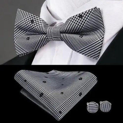 Classic Green Bow Ties Men Silk Butterfly Tie  With Pocket Square And Cufflinks Set For Men Elegant Design Wedding Party Bowties Solid Color Gentleman Bow Tie And Pocket Square Cufflink Set