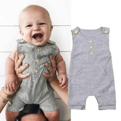 Classic Newborn Baby Boy/Girl Cute One-piece Striped Sleeveless Romper Casual Buttons Jumpsuit For Kids
