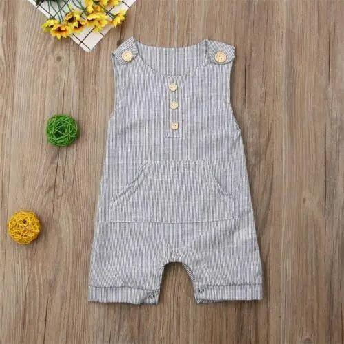 Classic Newborn Baby Boy/Girl Cute One-piece Striped Sleeveless Romper Casual Buttons Jumpsuit For Kids