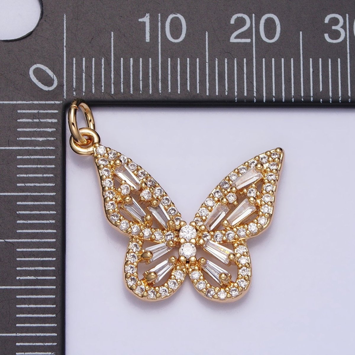 Clear Baguette Micro Paved CZ Butterfly Mariposa Add-On Charm in Silver &amp; Gold | AC709 AC710