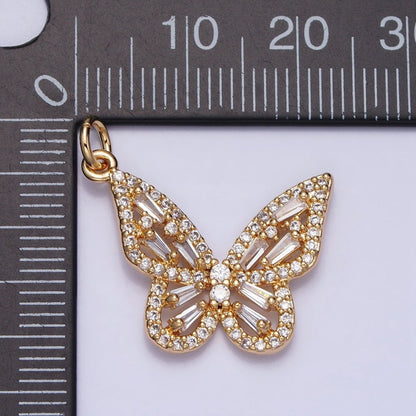 Clear Baguette Micro Paved CZ Butterfly Mariposa Add-On Charm in Silver &amp; Gold | AC709 AC710