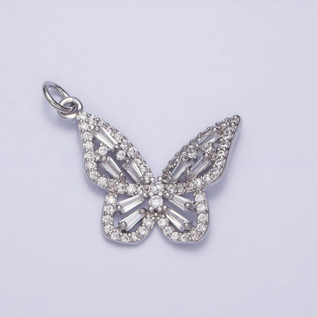 Clear Baguette Micro Paved CZ Butterfly Mariposa Add-On Charm in Silver &amp; Gold | AC709 AC710