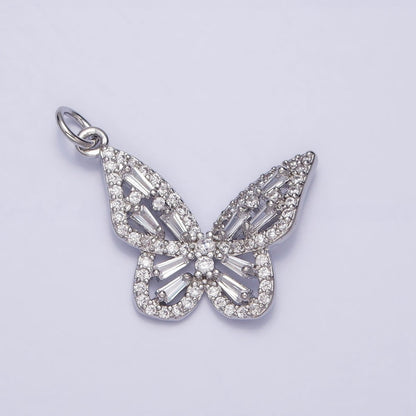 Clear Baguette Micro Paved CZ Butterfly Mariposa Add-On Charm in Silver &amp; Gold | AC709 AC710