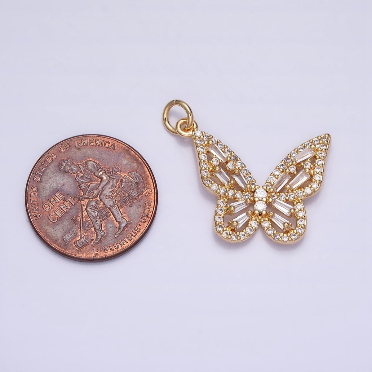 Clear Baguette Micro Paved CZ Butterfly Mariposa Add-On Charm in Silver &amp; Gold | AC709 AC710