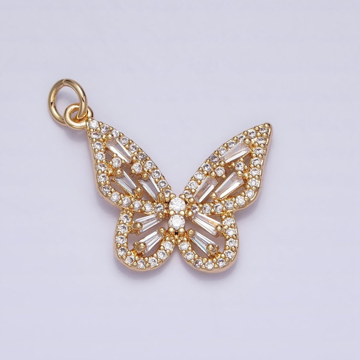 Clear Baguette Micro Paved CZ Butterfly Mariposa Add-On Charm in Silver &amp; Gold | AC709 AC710