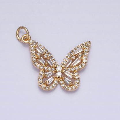 Clear Baguette Micro Paved CZ Butterfly Mariposa Add-On Charm in Silver &amp; Gold | AC709 AC710