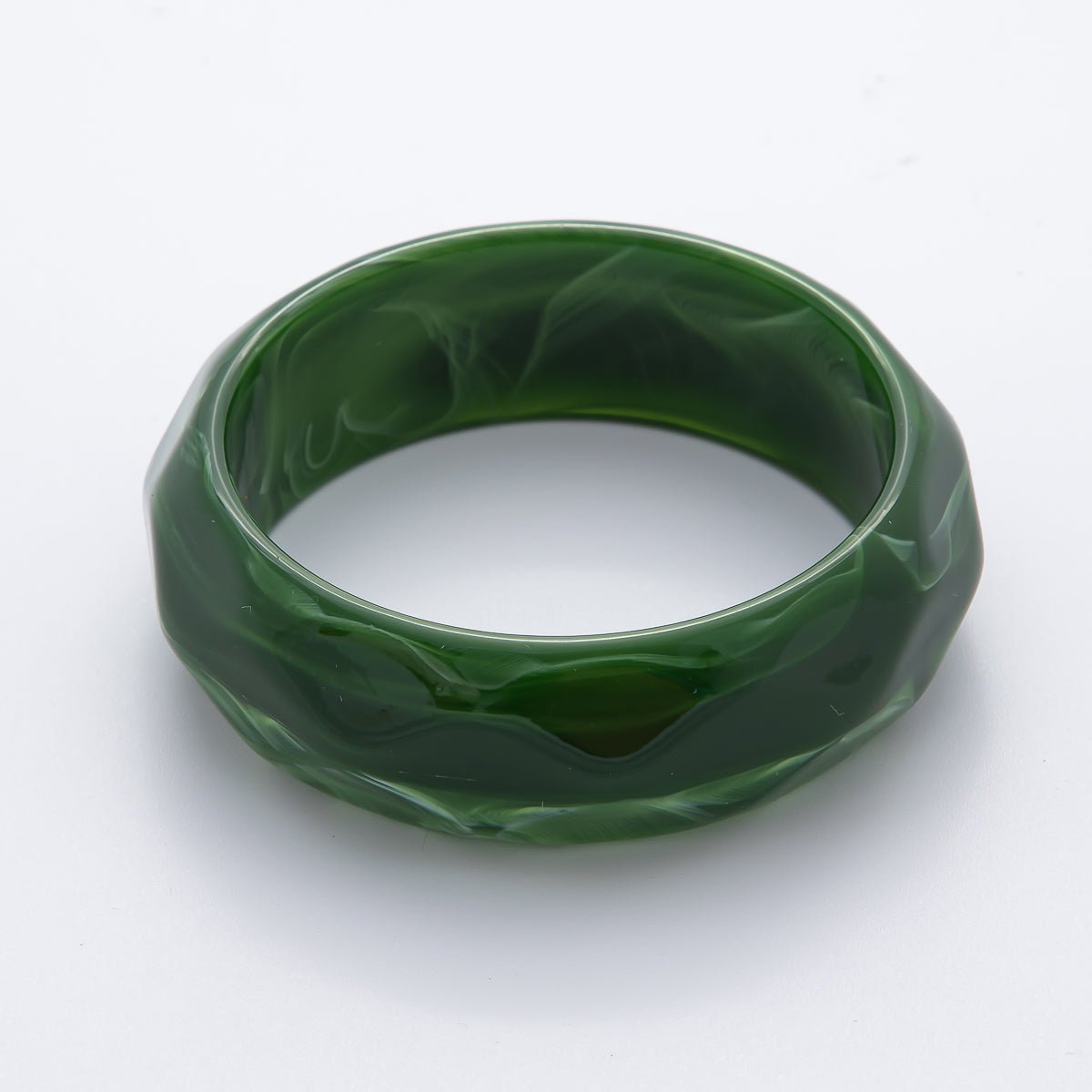 Clear, Beige, Brown, Black, Green Earth-Tone Geometric Wavy Solid Resin Acrylic Wide Bangle Bracelet | WA-3394  ~ WA-3399