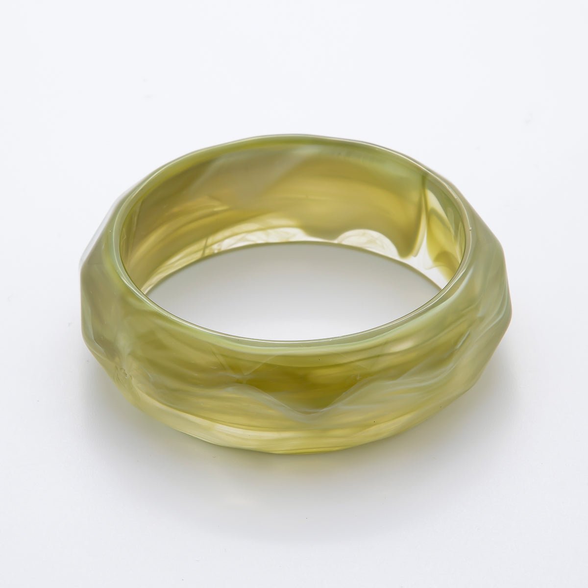 Clear, Beige, Brown, Black, Green Earth-Tone Geometric Wavy Solid Resin Acrylic Wide Bangle Bracelet | WA-3394  ~ WA-3399