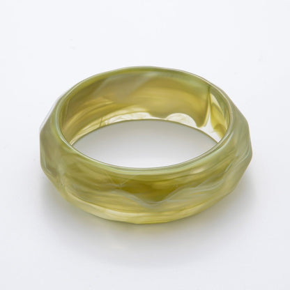 Clear, Beige, Brown, Black, Green Earth-Tone Geometric Wavy Solid Resin Acrylic Wide Bangle Bracelet | WA-3394  ~ WA-3399