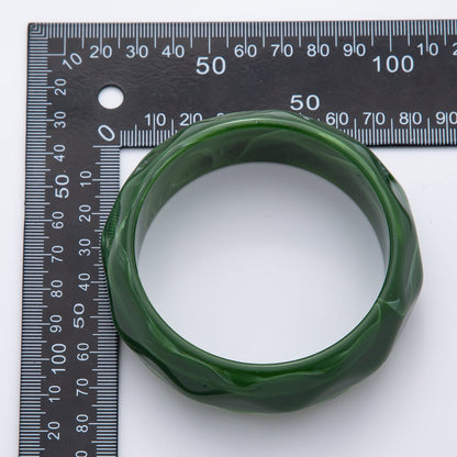 Clear, Beige, Brown, Black, Green Earth-Tone Geometric Wavy Solid Resin Acrylic Wide Bangle Bracelet | WA-3394  ~ WA-3399