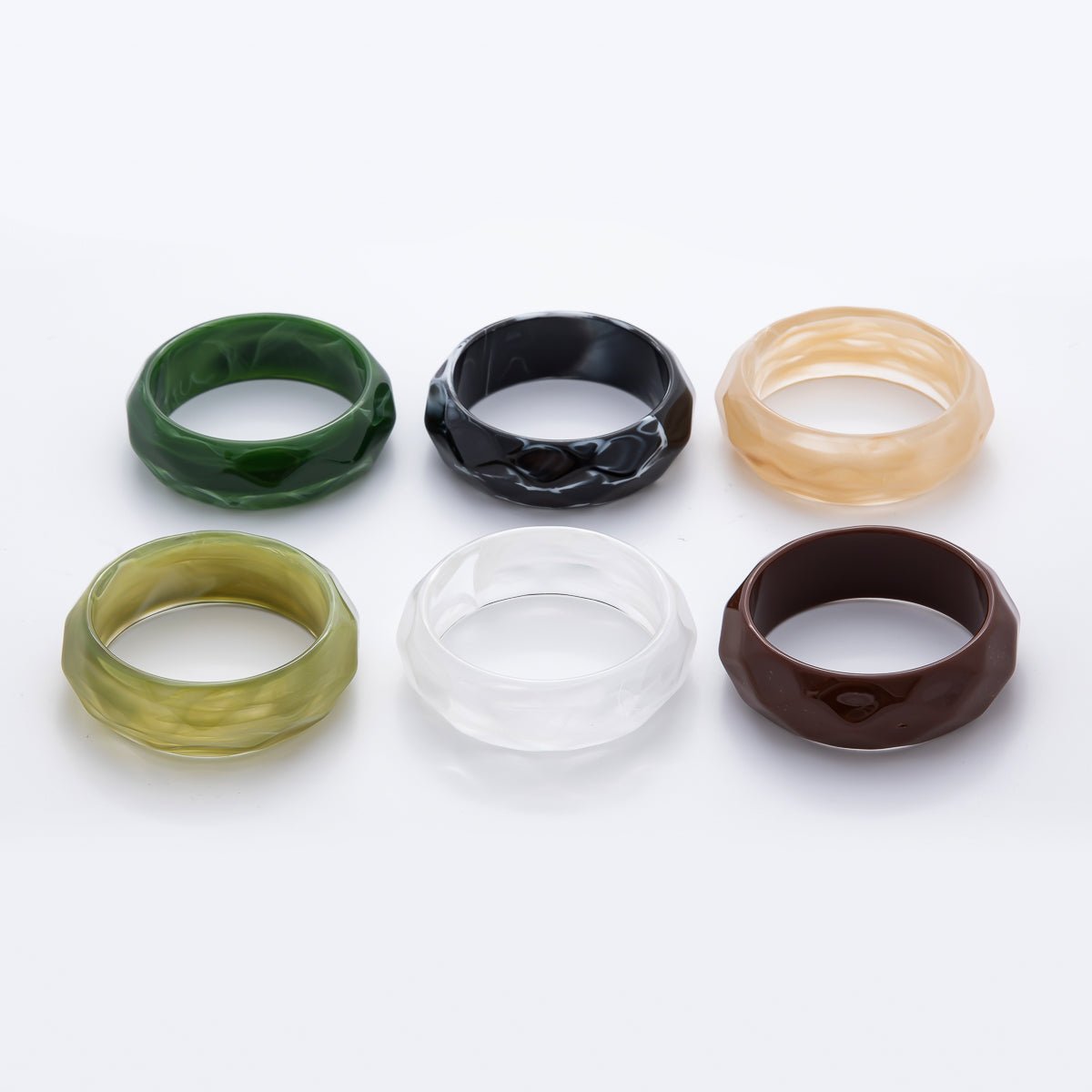 Clear, Beige, Brown, Black, Green Earth-Tone Geometric Wavy Solid Resin Acrylic Wide Bangle Bracelet | WA-3394  ~ WA-3399