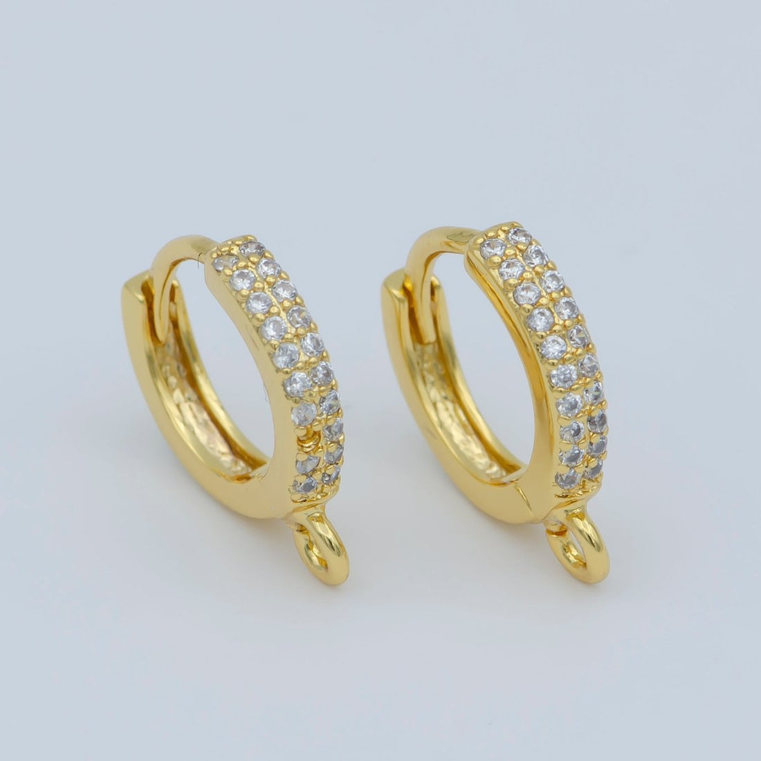 Clear cubic one touch w/ open link, Lead Nickel free 24K gold Filled Lever back earring making Component Cz Hoop L-383