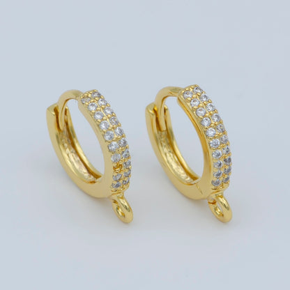Clear cubic one touch w/ open link, Lead Nickel free 24K gold Filled Lever back earring making Component Cz Hoop L-383