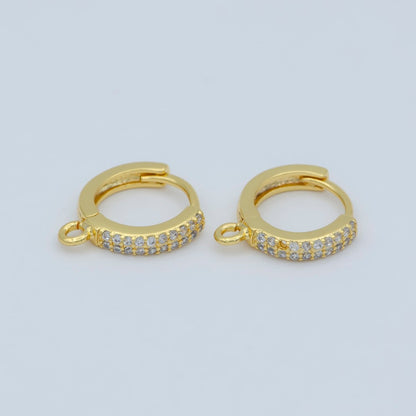 Clear cubic one touch w/ open link, Lead Nickel free 24K gold Filled Lever back earring making Component Cz Hoop L-383