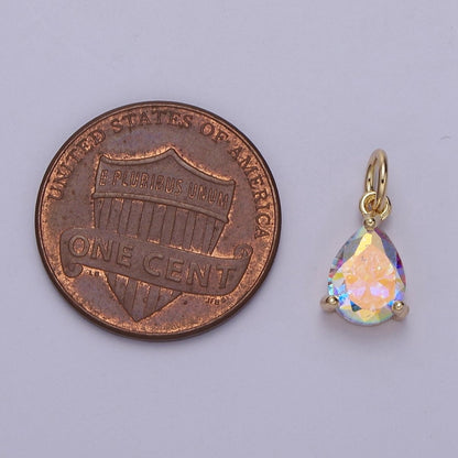 Clear Cubic Zirconia AB Aurora Borealis dangle Tear Drop Charm 14k yellow gold filled boutique jewelry Supply E-730