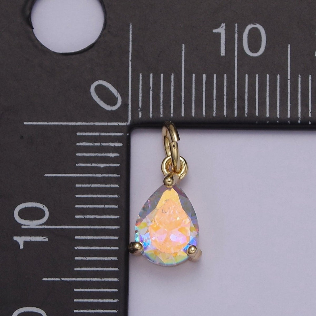 Clear Cubic Zirconia AB Aurora Borealis dangle Tear Drop Charm 14k yellow gold filled boutique jewelry Supply E-730