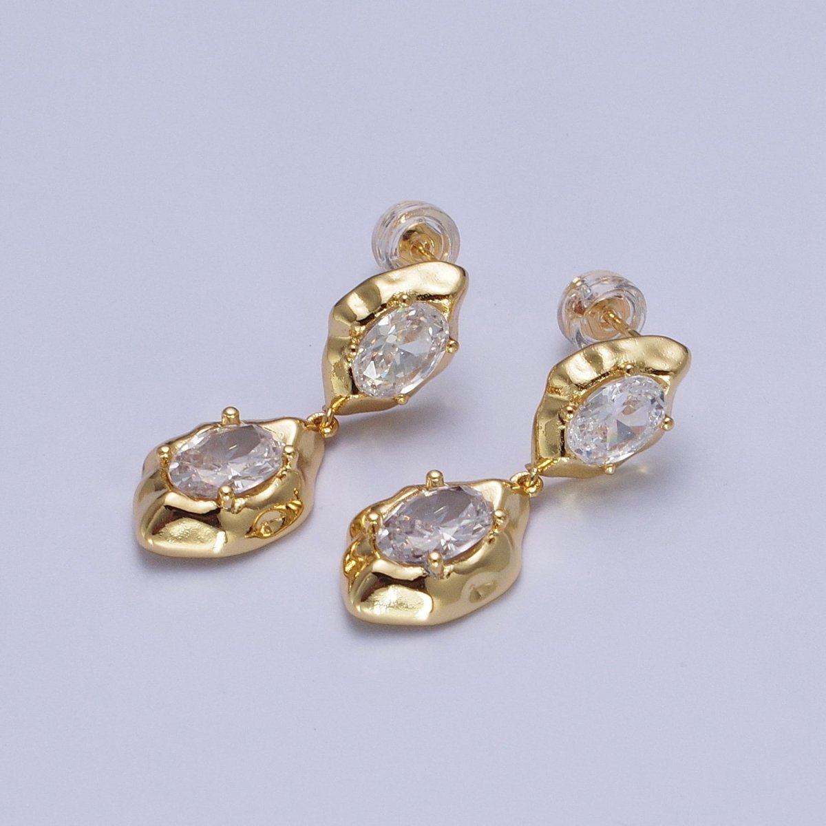 Clear Cubic Zirconia Abstract Drop Dangle Stud Earrings in Gold  &amp; Silver | AE1091 AE1092