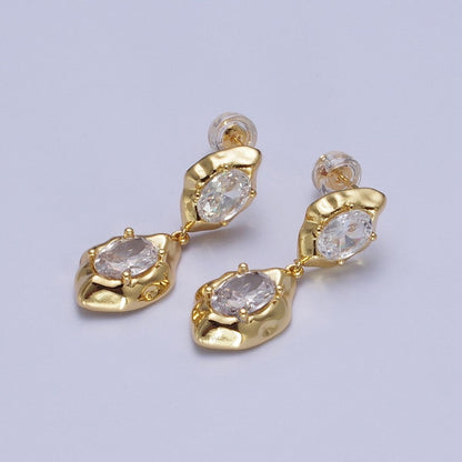 Clear Cubic Zirconia Abstract Drop Dangle Stud Earrings in Gold  &amp; Silver | AE1091 AE1092