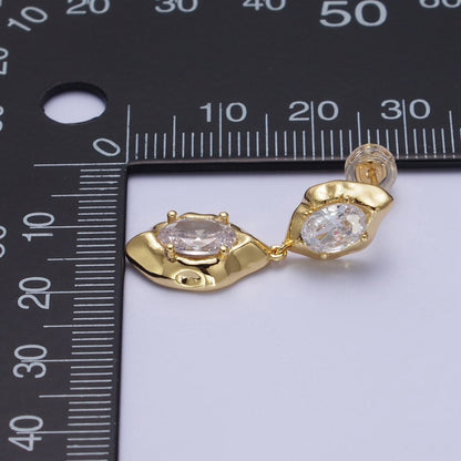 Clear Cubic Zirconia Abstract Drop Dangle Stud Earrings in Gold  &amp; Silver | AE1091 AE1092