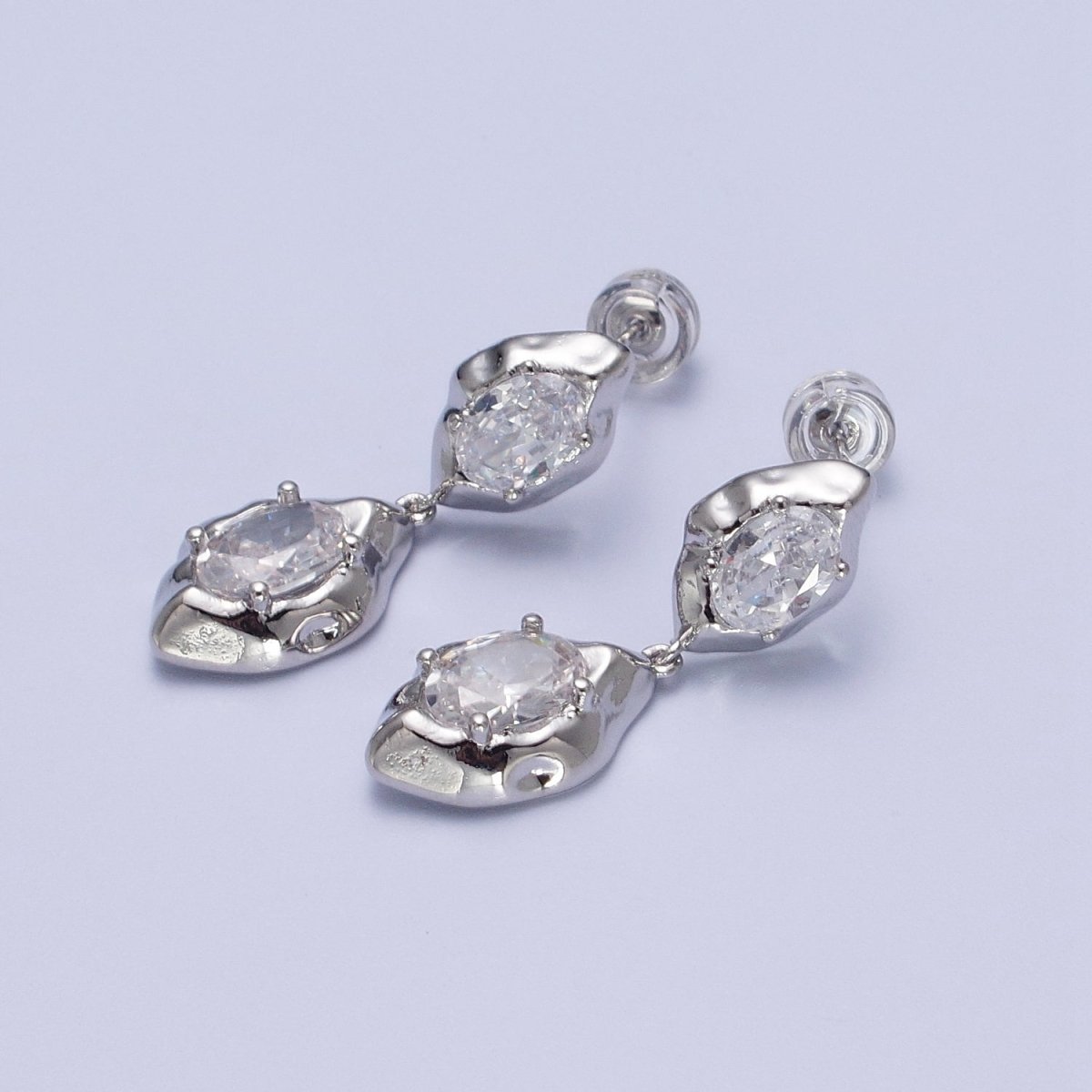 Clear Cubic Zirconia Abstract Drop Dangle Stud Earrings in Gold  &amp; Silver | AE1091 AE1092