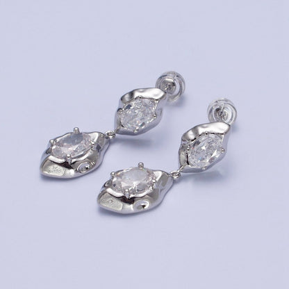 Clear Cubic Zirconia Abstract Drop Dangle Stud Earrings in Gold  &amp; Silver | AE1091 AE1092