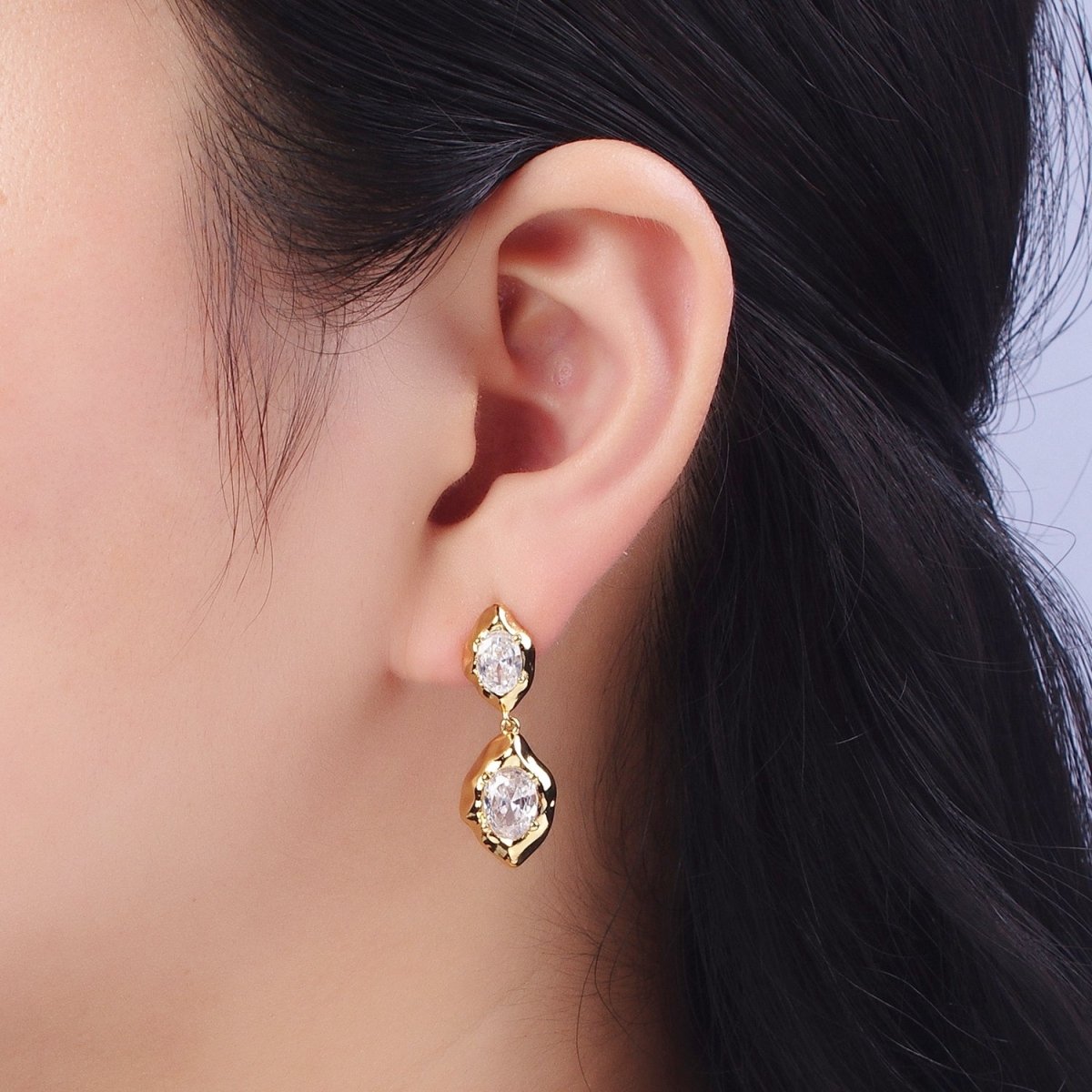 Clear Cubic Zirconia Abstract Drop Dangle Stud Earrings in Gold  &amp; Silver | AE1091 AE1092