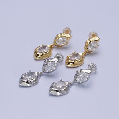 Clear Cubic Zirconia Abstract Drop Dangle Stud Earrings in Gold  &amp; Silver | AE1091 AE1092