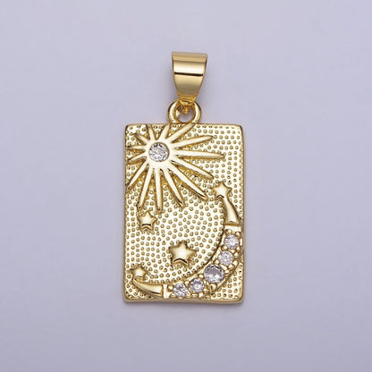 Clear CZ Celestial Sun Star Crescent Moon Dotted Rectangular Pendant | AA089