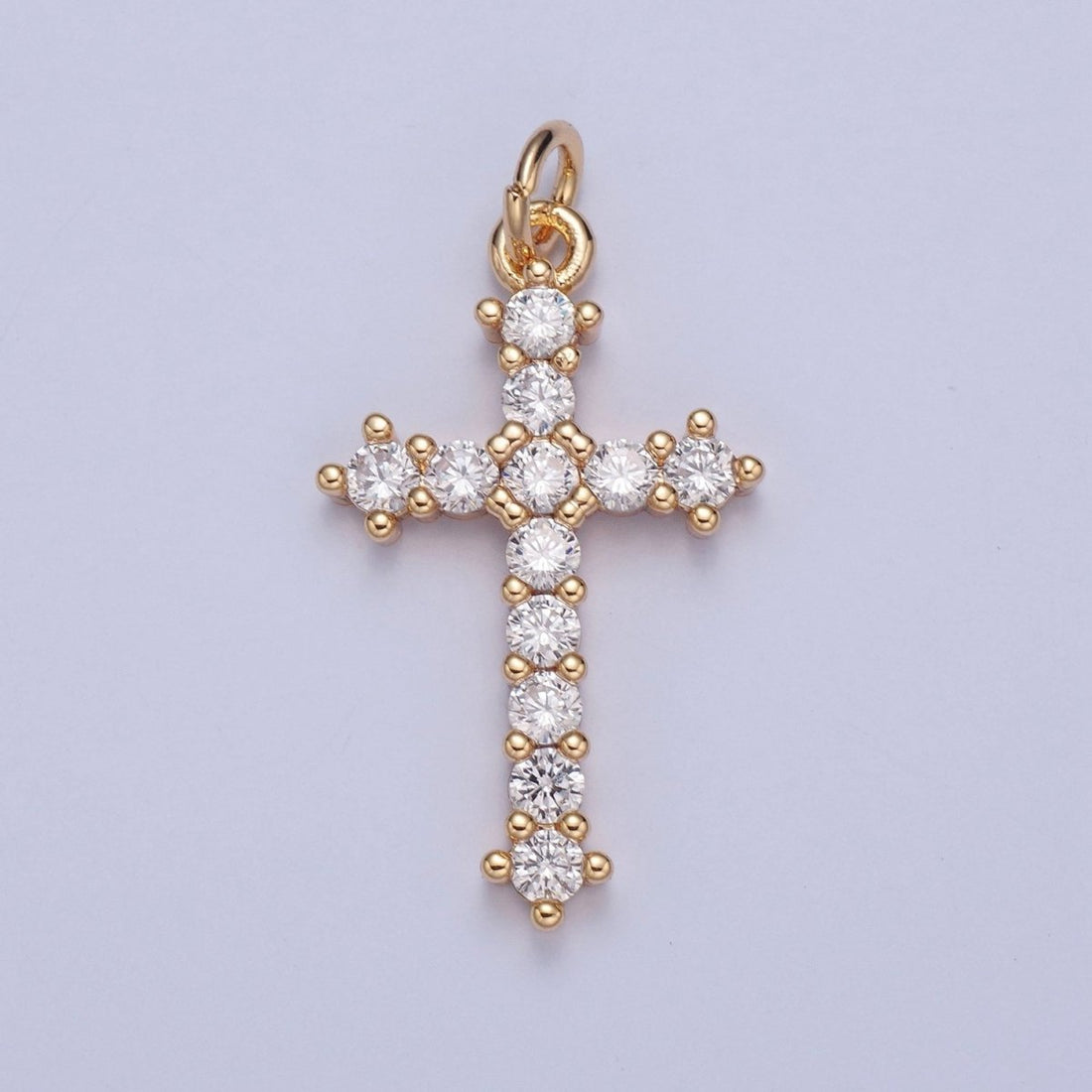 Clear CZ Cross Pendant Gold Religious Jewelry Making Supply X-020