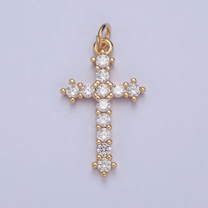 Clear CZ Cross Pendant Gold Religious Jewelry Making Supply X-020