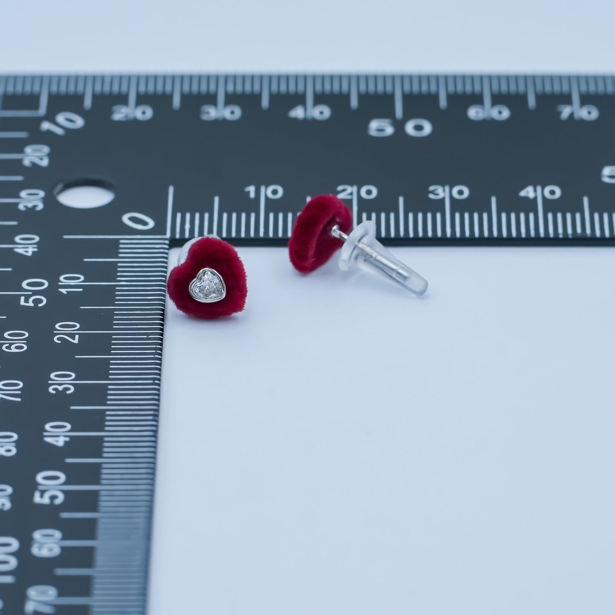 Clear CZ Heart Red Fleece Heart Stud Earrings in Gold &amp; Silver | AD1513 AD1515