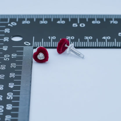 Clear CZ Heart Red Fleece Heart Stud Earrings in Gold &amp; Silver | AD1513 AD1515