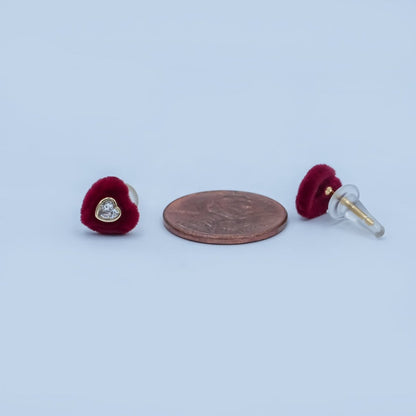 Clear CZ Heart Red Fleece Heart Stud Earrings in Gold &amp; Silver | AD1513 AD1515