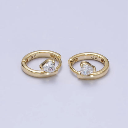 Clear CZ Heart Spiral 12mm Gold Cartilage Minimalist Huggie Earrings | AB429